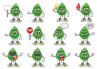 stock vector set of cute basil cartoon mascot with face expression on a white background