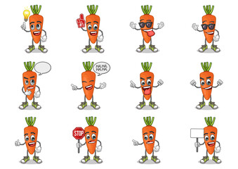 Fototapeta premium stock vector set of cute carrot cartoon mascot with face expression on a white background