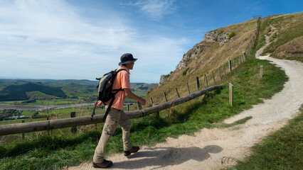 Hiking Te Mata Peak track. Climbing steep hill, Hawke&rsquo;s Bay. New Zealand.