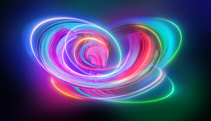 3d render, abstract red green blue neon background with glowing curvy lines, colorful vortex. Creative wallpaper