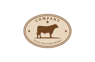 Vintage Cattle Angus Premium Quality Beef Meat Sticker Label logo design