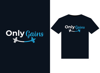 Only Gains illustrations for print-ready T-Shirts design 