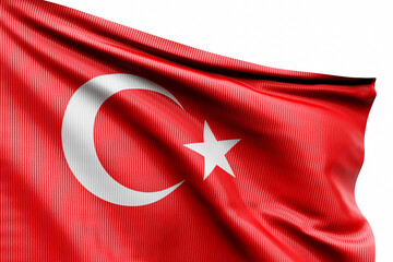 The national flag of  Turkey from textiles  on pole, soft focus. 3D illustration