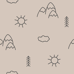 sun and clouds doodle pattern 