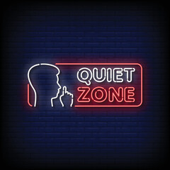 Neon Sign quiet zone with brick wall background vector