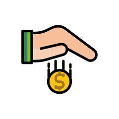 illustration vector icon earning, coin, gold, hand, transaction, money.