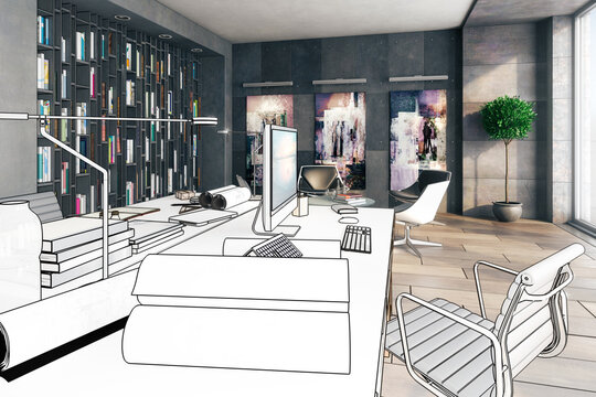 Contemporary Penthouse Workspace Environment (conception) - 3D Visualization