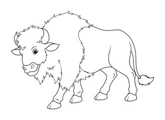 Bison Cartoon Animal Illustration BW
