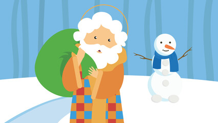 Santa Claus with a bag on his shoulders