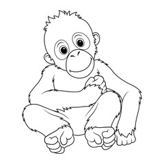 Little Orangutan Cartoon Animal Illustration BW © mikailain
