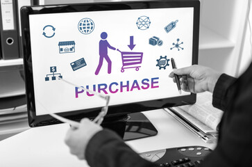 Purchase concept on a computer monitor
