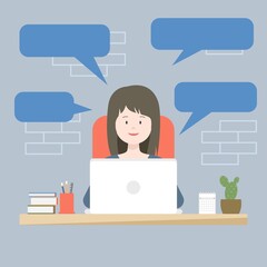 business concept illustration collection of office scene with men and women participating in business activities outline vector illustration