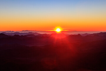 Beautiful sunrise on a top of Mount Sinai (Moses Mount) in Egypt