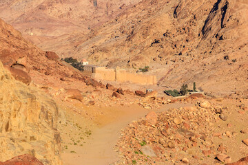 View of Saint Catherine's monastery (or Sacred Monastery of the God-Trodden Mount Sinai) in Sinai...