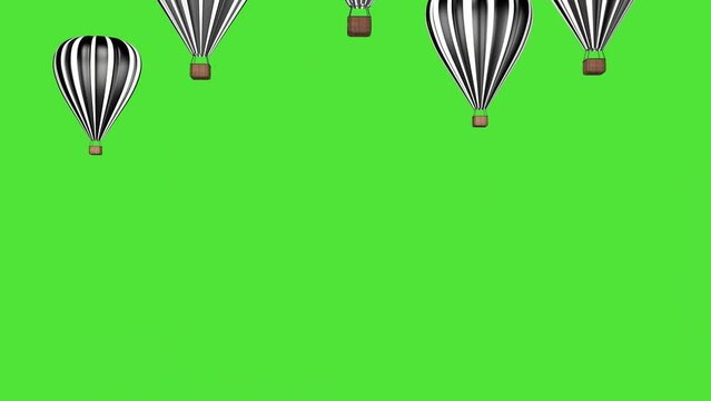3D animation, a hot air balloons takes off against the background of a green screen.  Travel and vacation concept.