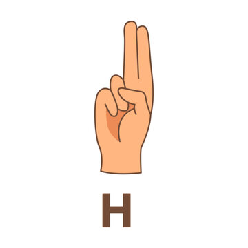 Hand showing letter H, sign language alphabet vector illustration. Finger in different position, language of deaf people