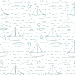 seamless pattern with waves and boats line