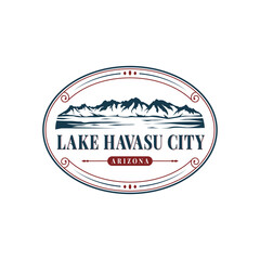 landscape at Lake Havasu, Arizona, USA. lake adventure logo design template inspiration.