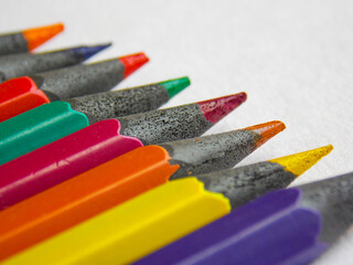 Painting. Pencils on a white sheet of drawing paper. Close-up