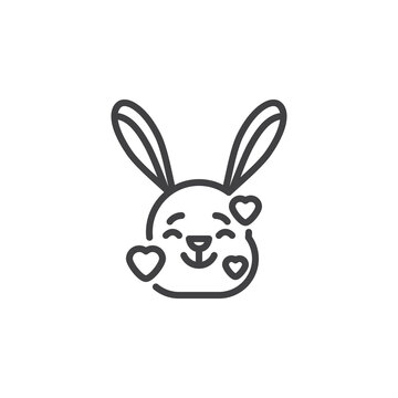 Smiling Rabbit face with hearts emoticon line icon