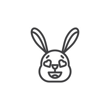 Rabbit face with heart eyes emoticon line icon