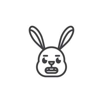 Grimacing rabbit face emoticon line icon