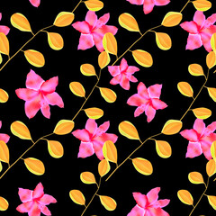 Seamless pattern with Tropical flowers and leaves design. Stylish trendy fashion floral pattern - 546492149