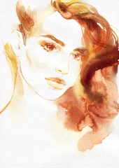 Foto auf Acrylglas Antireflex woman portrait. watercolor painting. beauty fashion illustration © Anna Ismagilova