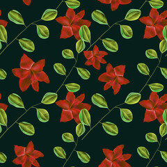 Seamless pattern with Tropical flowers and leaves design. Stylish trendy fashion floral pattern - 546492383