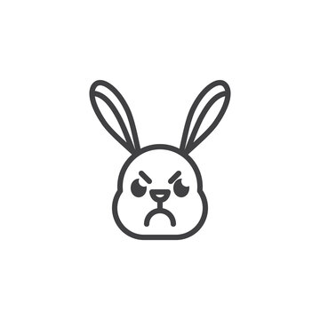 Angry rabbit face emoticon line icon