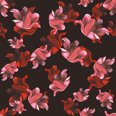 Seamless pattern with Tropical flowers and leaves design. Stylish trendy fashion floral pattern - 546492513