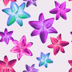 Colourful Seamless Pattern with tropic flowers and leaves. Hi quality fashion design. Fresh and unique botanical background - 546492519