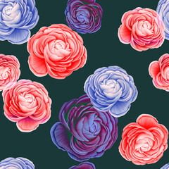 Seamless summer pattern with Flowers isolated simlpe style. Rose flowers background stylish floral. legant flowers and leaves Roses - 546492720