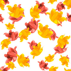 Seamless summer pattern with Flowers isolated simlpe style. Rose flowers background stylish floral. legant flowers and leaves Roses - 546492977