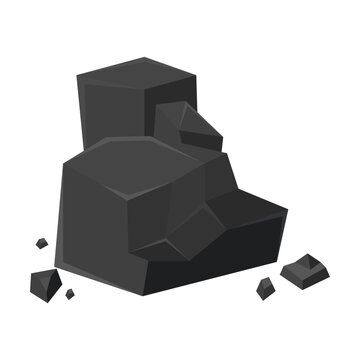 recommend clip art: natural rhard solid piece of rock flat vector illustration. Pile of iron, graphite, basalt, anthracite, carbon or charcoal isolated on white
