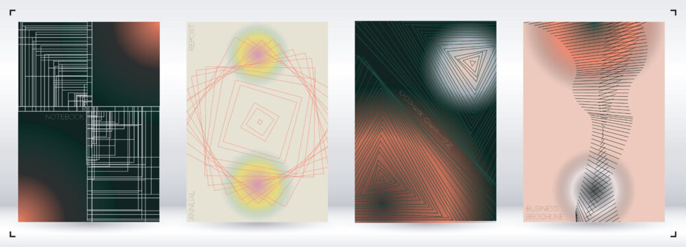 Minimal Minimal Geometric Vector Poster Design with Lines and Gradient Colorful Circles. Collection of Abstract Backgrounds for Covers, Flyers, Templates, Booklets, Cards, Brochures, Branding, etc.