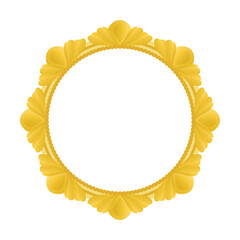 hexagon rounded Gold old royal border with floral ornament for pictures and photos on white background. Empty ornate frame