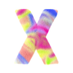 Hairy font, furry alphabet, Colored, fluffy, hairy letter X. 3D rendering