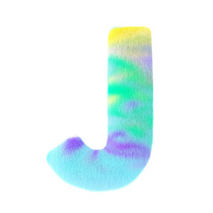 Hairy font, furry alphabet, Colored, fluffy, hairy letter J. 3D rendering