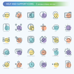 Help and support editable stroke icons for your website, logo, app, UI, product print. Editable stroke icons set. eps file