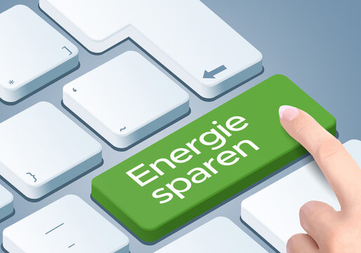 Save Energy Key - Keyboard with 3D Concept illustration - German-Translation: Energie sparen