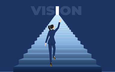 Businesswoman walking toward her vision, move forward
