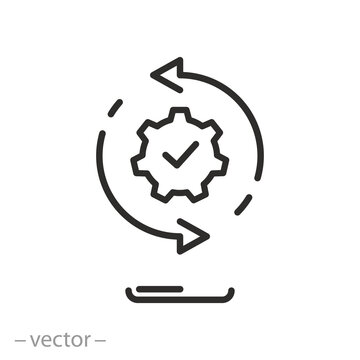 Software Data Synchronize Icon, Automatic Update, Process Bar, Thin Line Symbol On White Background - Editable Stroke Vector Illustration