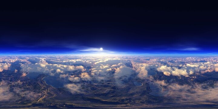 Panorama of clouds, HDRI, environment map , Round panorama, spherical panorama, equidistant projection, panorama 360, planet earth view from orbit, 3D rendering