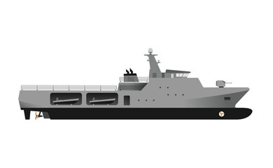Warship side view isolated on white. Vector illustration