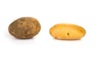 Comparison of washed and unwashed potatoes. Clean and dirty concept