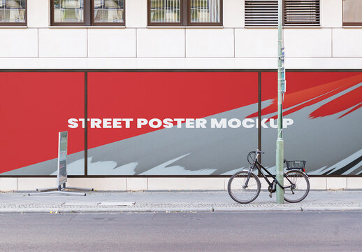 Street Outdoor Facade Window Poster Mockup Template