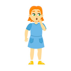 expression of frightened and puzzled girl vector illustration. Emotional cartoon character isolated on white background