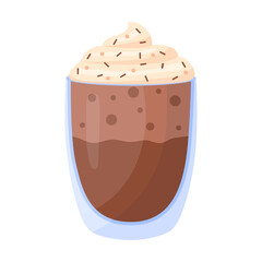 Hot drink in mug vector illustration. Cup with Christmas decorations for cozy atmosphere, warm drink isolated on white background