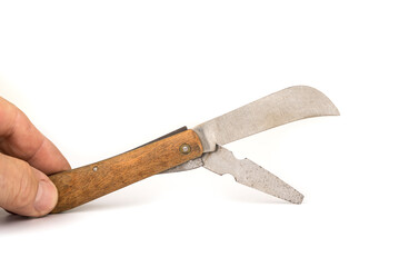Garden pocket knife with a wooden handle